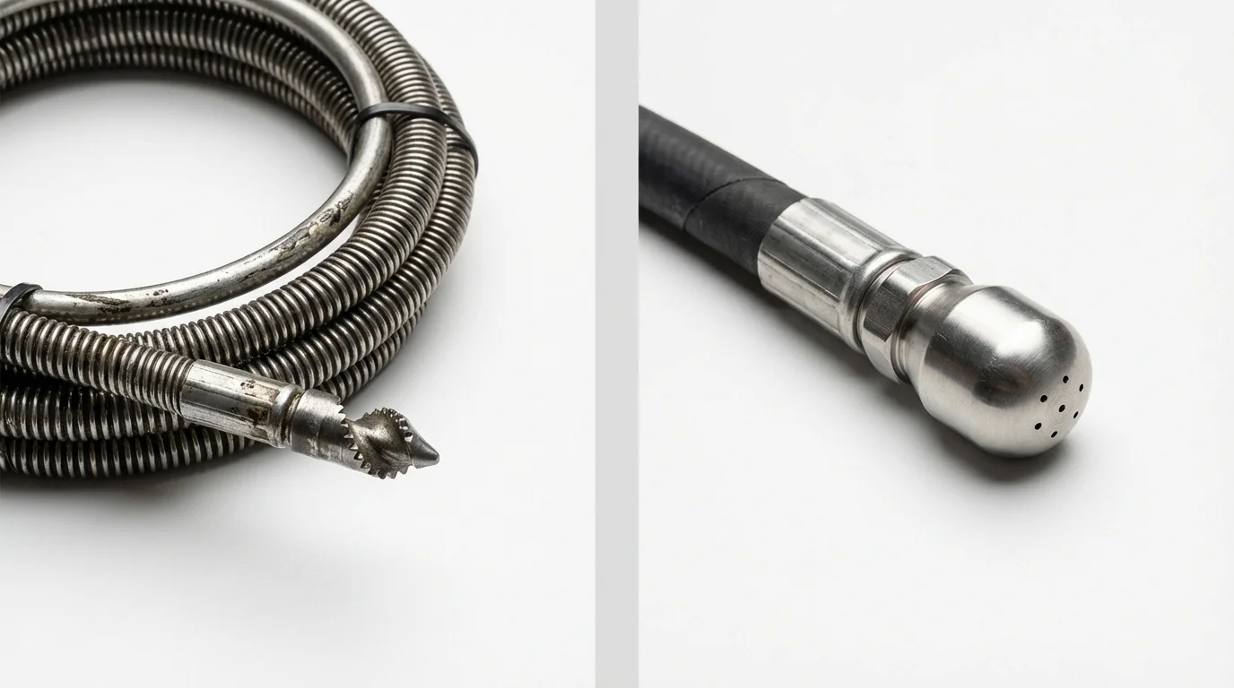 Drain snake cable and hydro jetting nozzle used for drain cleaning in Minersville, PA