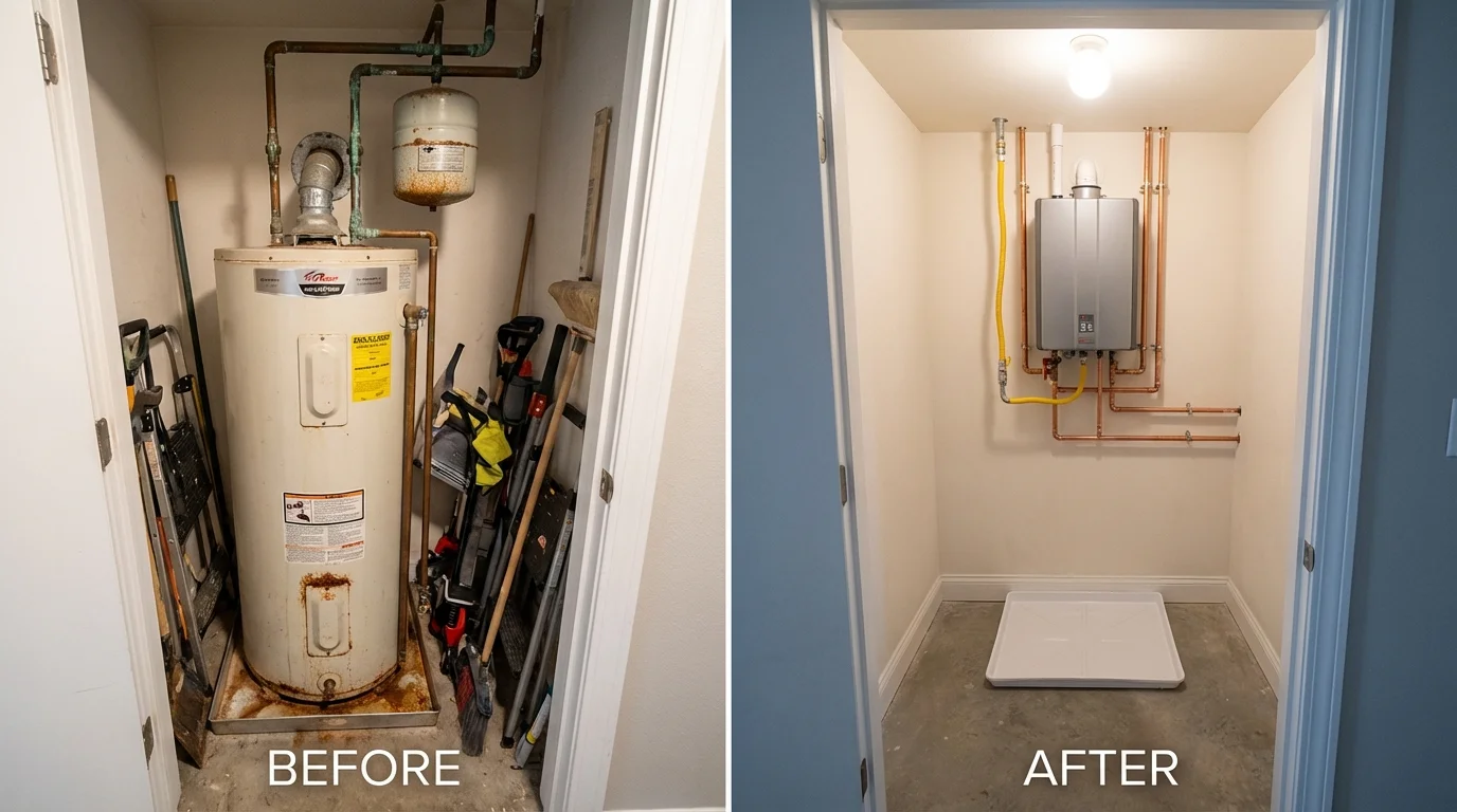 Tank water heater versus wall-mounted tankless unit comparison for Minersville, PA homeowners