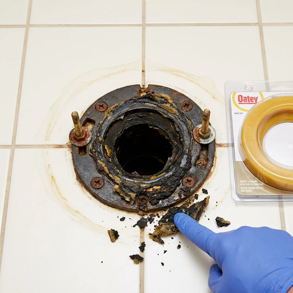 Failed wax ring showing water seepage at the base of a toilet in a Minersville, PA home