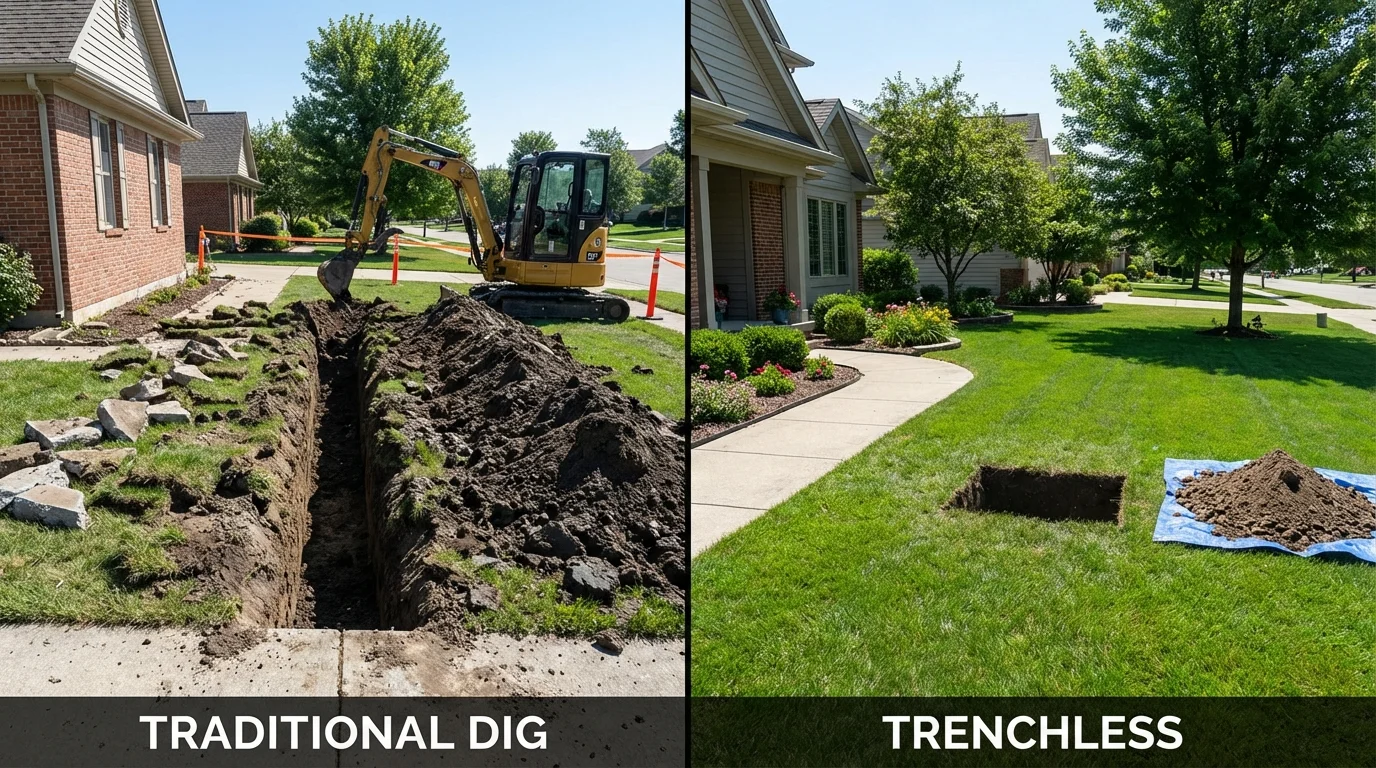 Trenchless sewer repair with minimal yard damage versus traditional excavation in Minersville, PA
